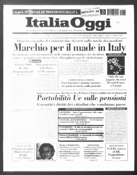 Italia oggi : quotidiano di economia finanza e politica